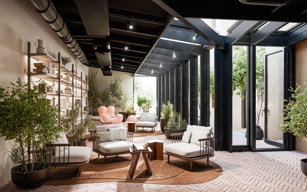 Inomhus på kontorshotellet i Sveavägen.